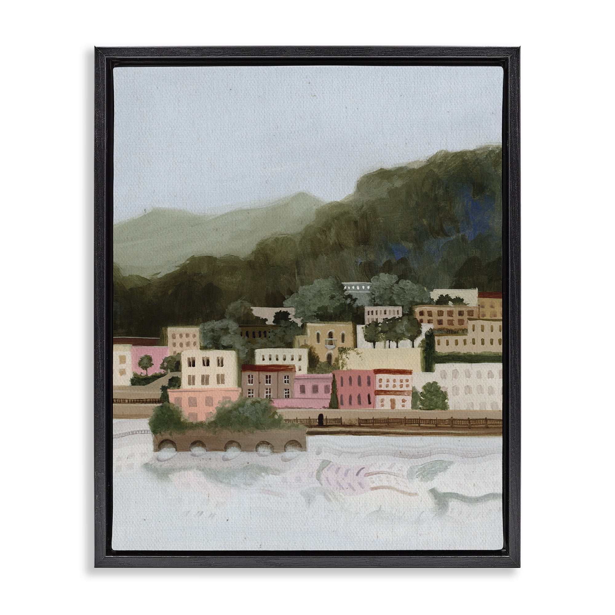 Stupell Industries Mountains By The Sea Black Framed Floater Canvas Wall Art, design by Grace Popp