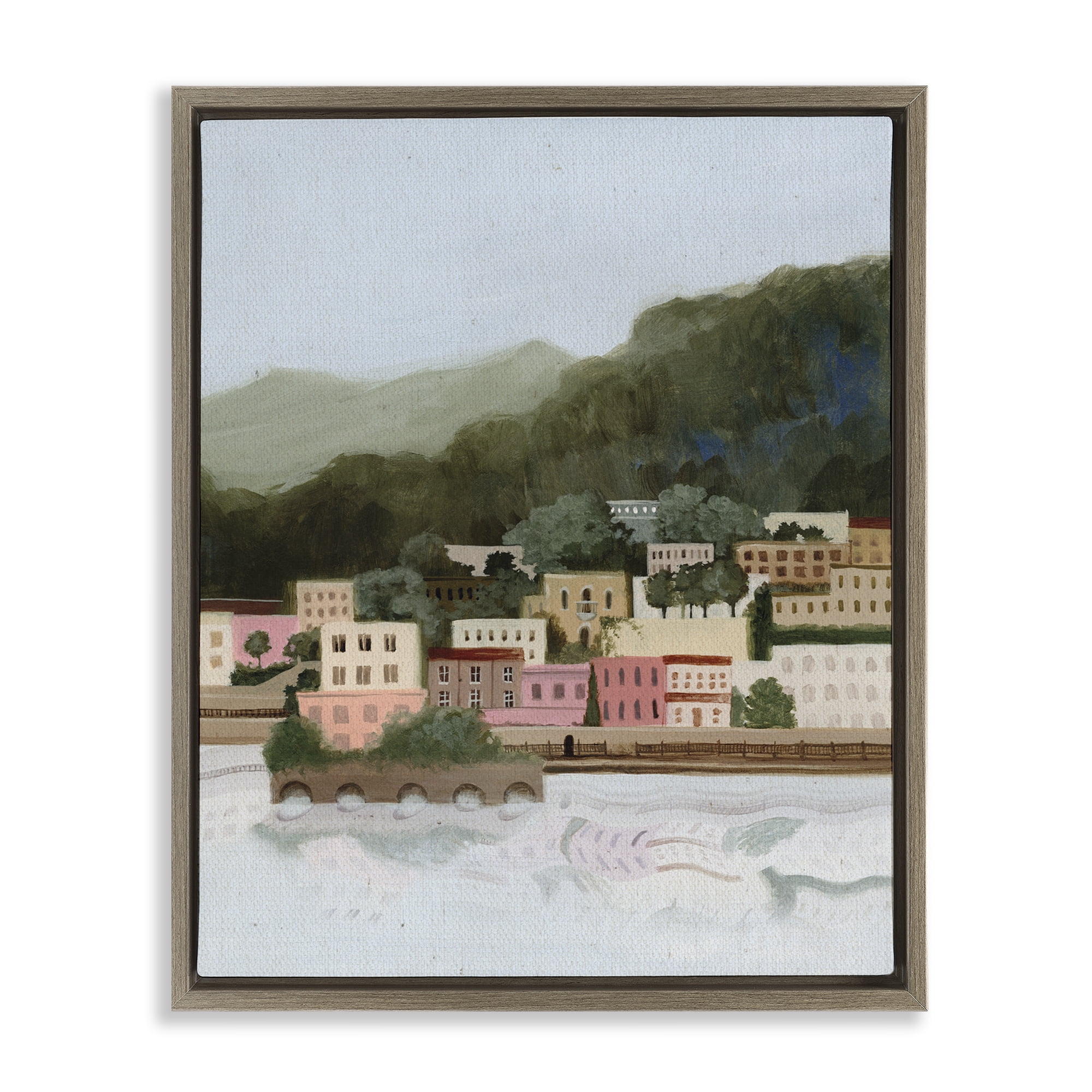 Stupell Industries Mountains By The Sea Brown Framed Floater Canvas Wall Art, design by Grace Popp