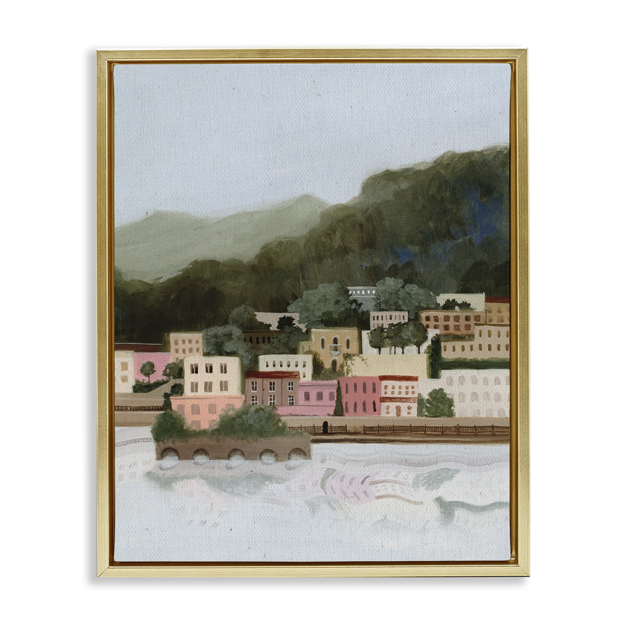 Stupell Industries Mountains By The Sea Gold Framed Floater Canvas Wall Art, design by Grace Popp