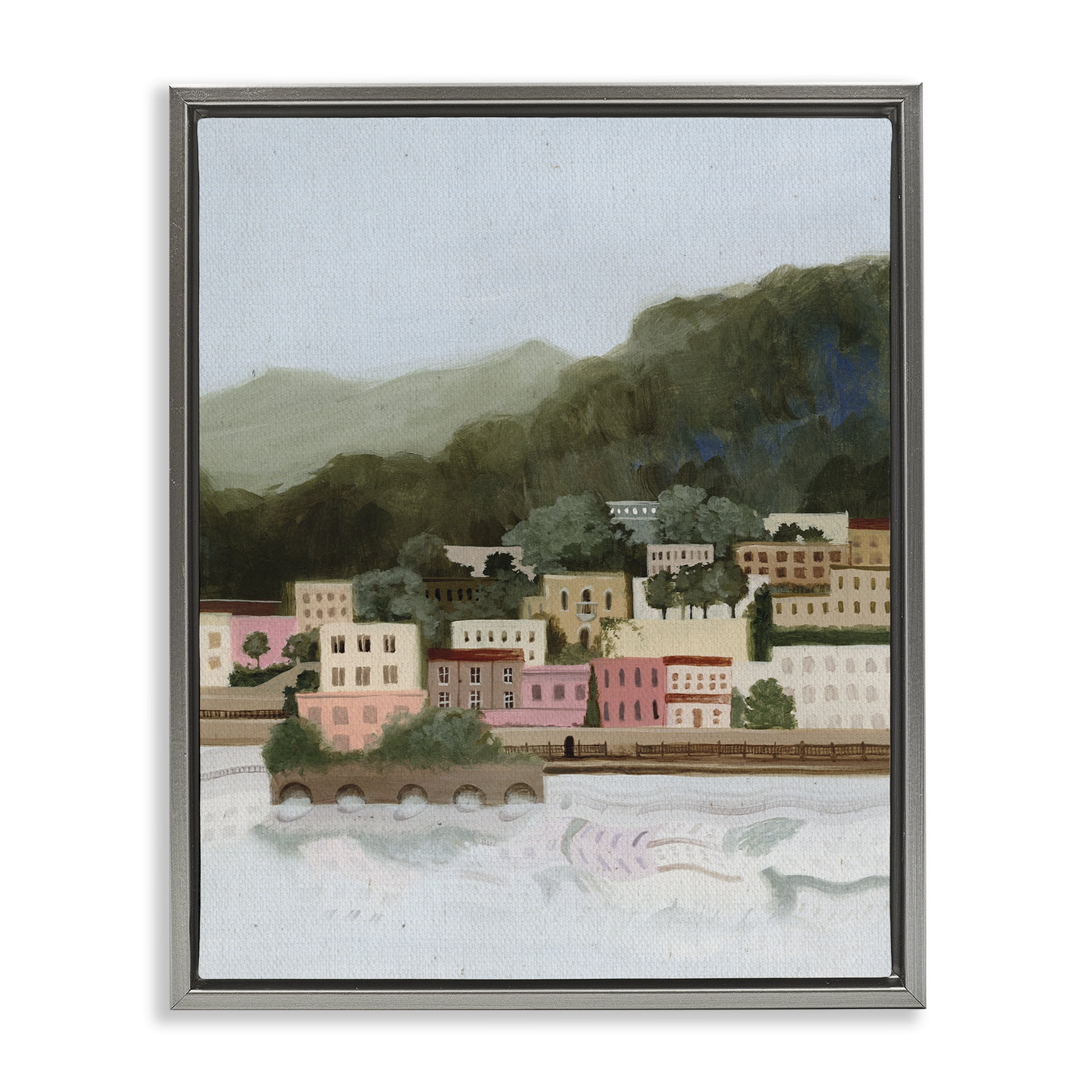 Stupell Industries Mountains By The Sea Gray Framed Floater Canvas Wall Art, design by Grace Popp