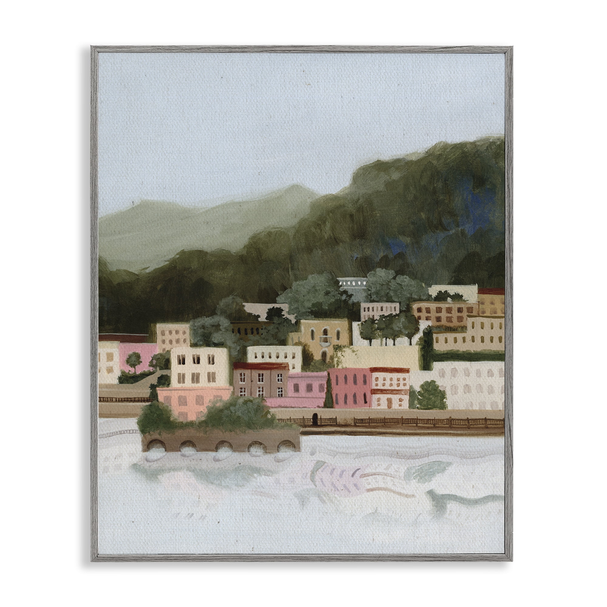 Stupell Industries Mountains By The Sea Gray Framed Giclee Art, design by Grace Popp