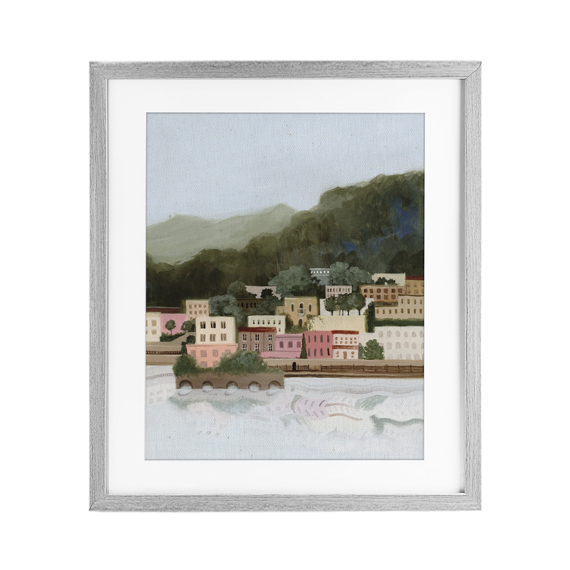 Stupell Industries Mountains By The Sea Gray Framed Print Under Glass, design by Grace Popp