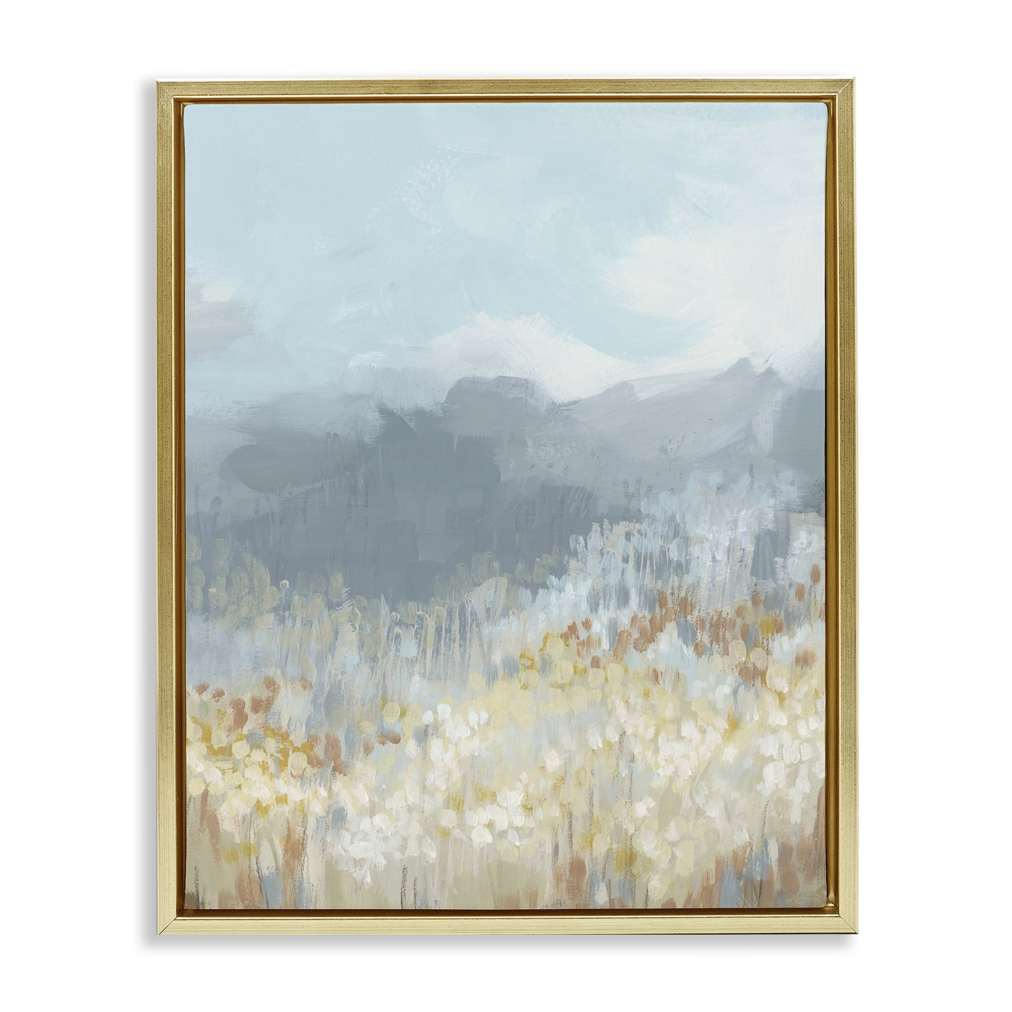 Stupell Industries Mountains & Countryside Landscape Painting Gold Floater Framed Art Print Wall Art, 25 x 31