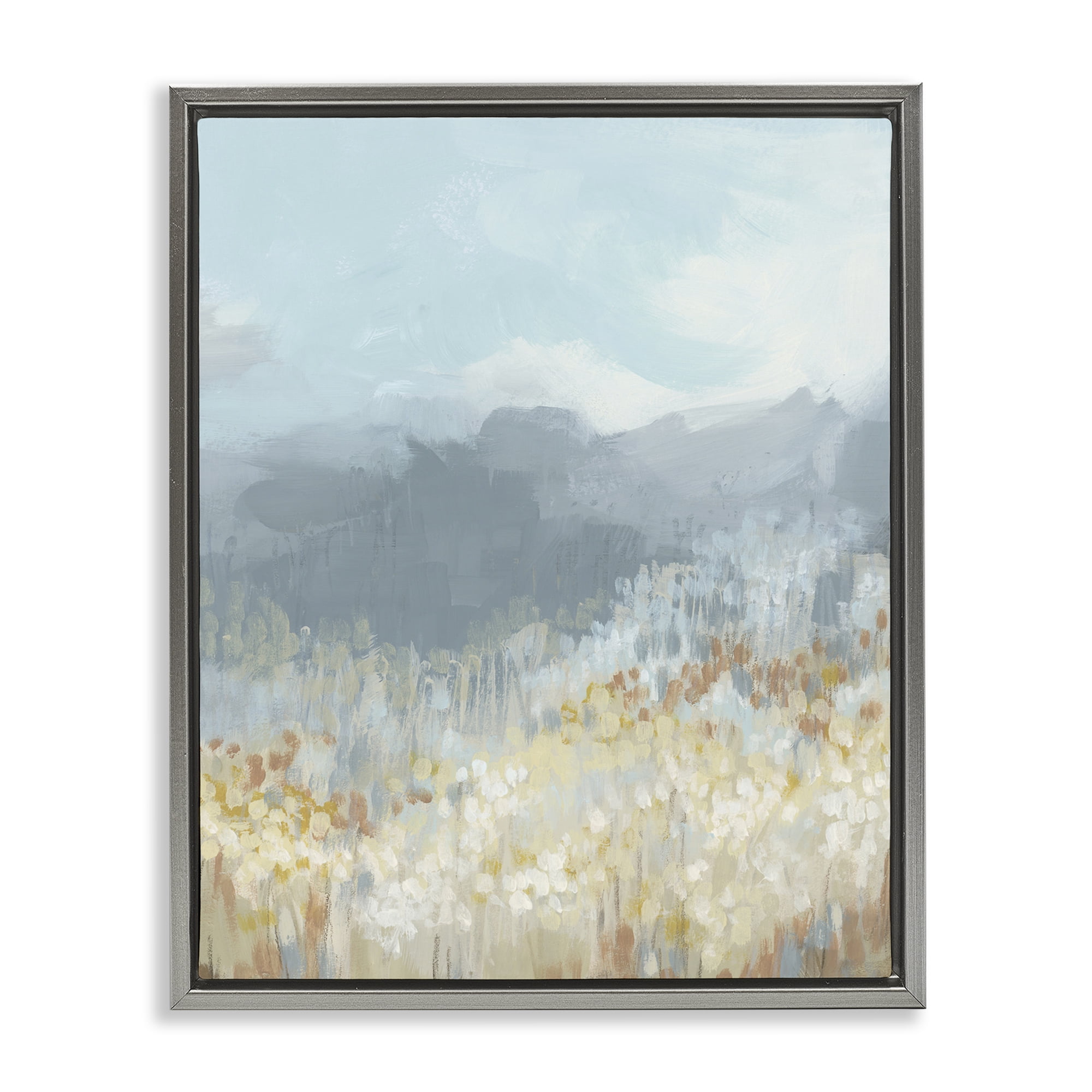 Stupell Industries Mountains & Countryside Landscape Painting Gray Floater Framed Art Print Wall Art, 17 x 21