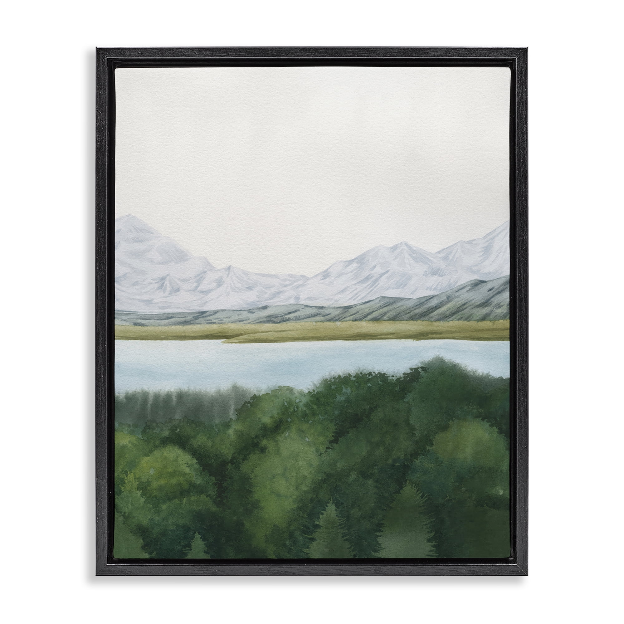Stupell Industries Mountains & Forest Landscape Landscape & Nature Painting Black Floater Framed Canvas Art Print Wall Art, 25 x 31