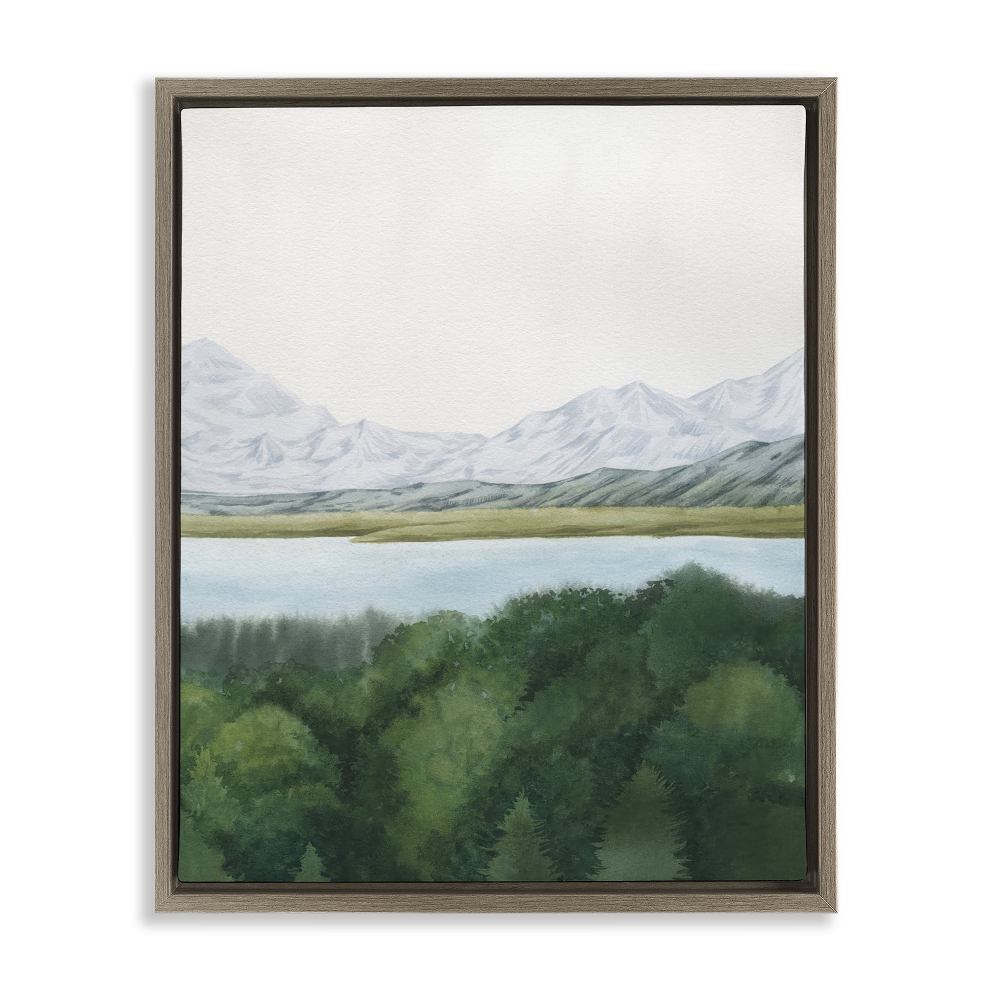 Stupell Industries Mountains & Forest Landscape Landscape & Nature Painting Brown Floater Framed Canvas Art Print Wall Art, 17 x 21