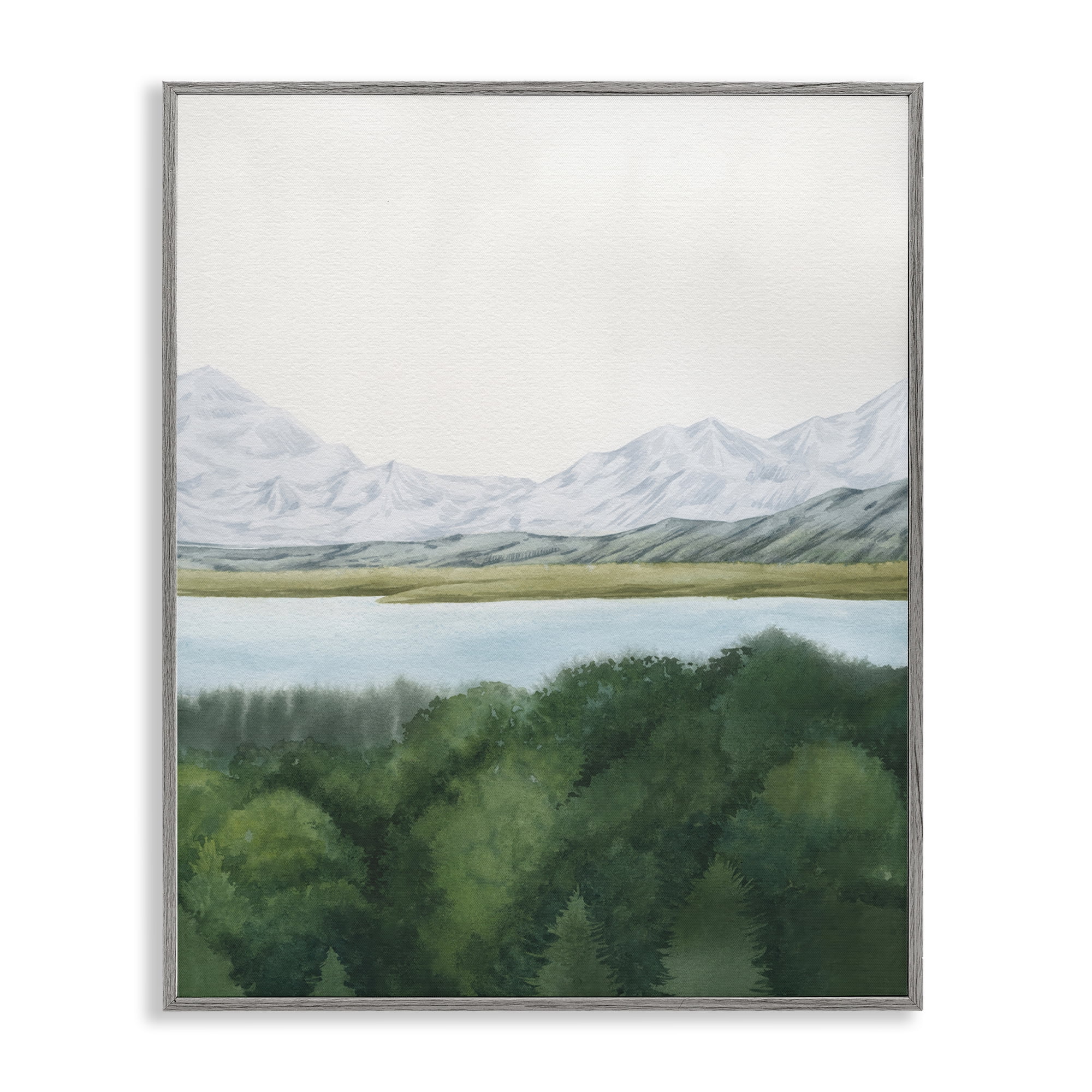 Stupell Industries Mountains & Forest Landscape Landscape & Nature Painting Gray Framed Art Print Wall Art, 16 x 20