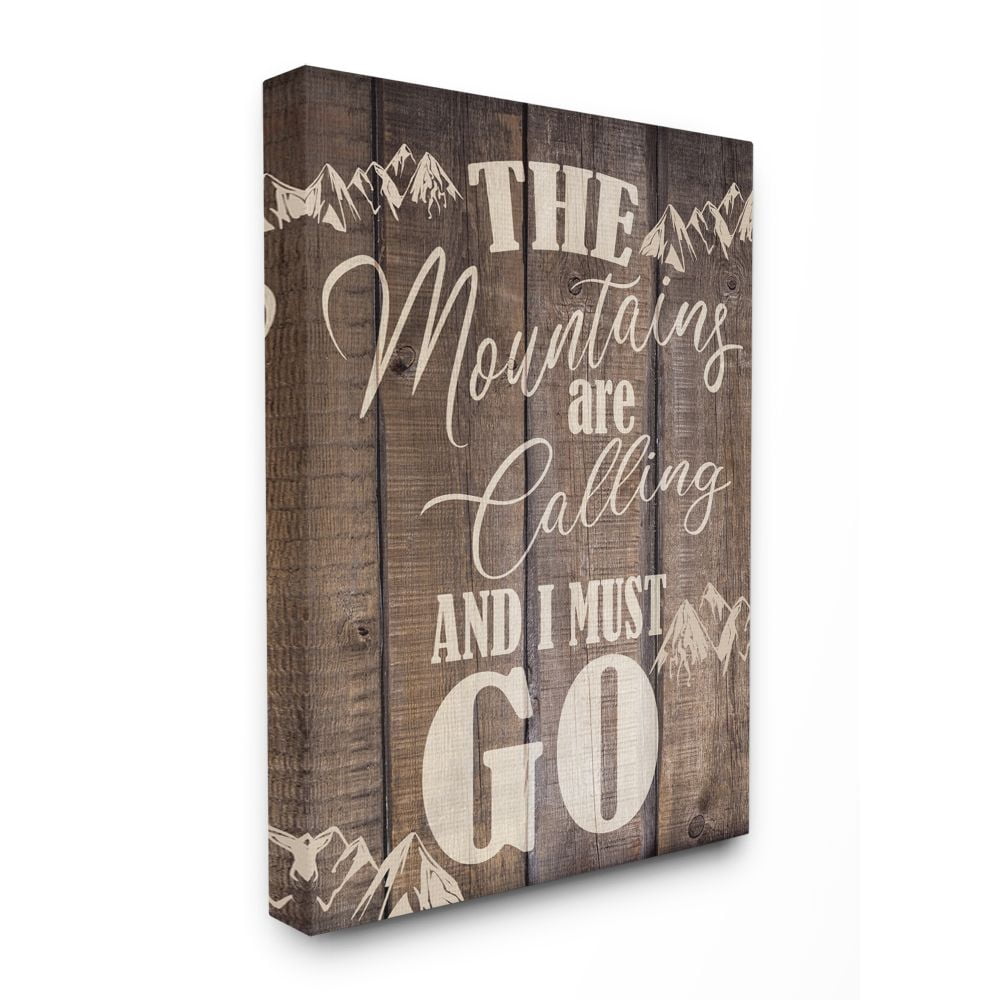 Stupell Industries Mountains Landscape Country Wood Textured Word Design Canvas Wall Art by Ann Bailey