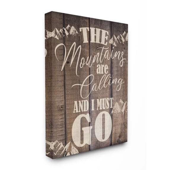 Stupell Industries Mountains Landscape Country Wood Textured Word Design Canvas Wall Art by Ann Bailey
