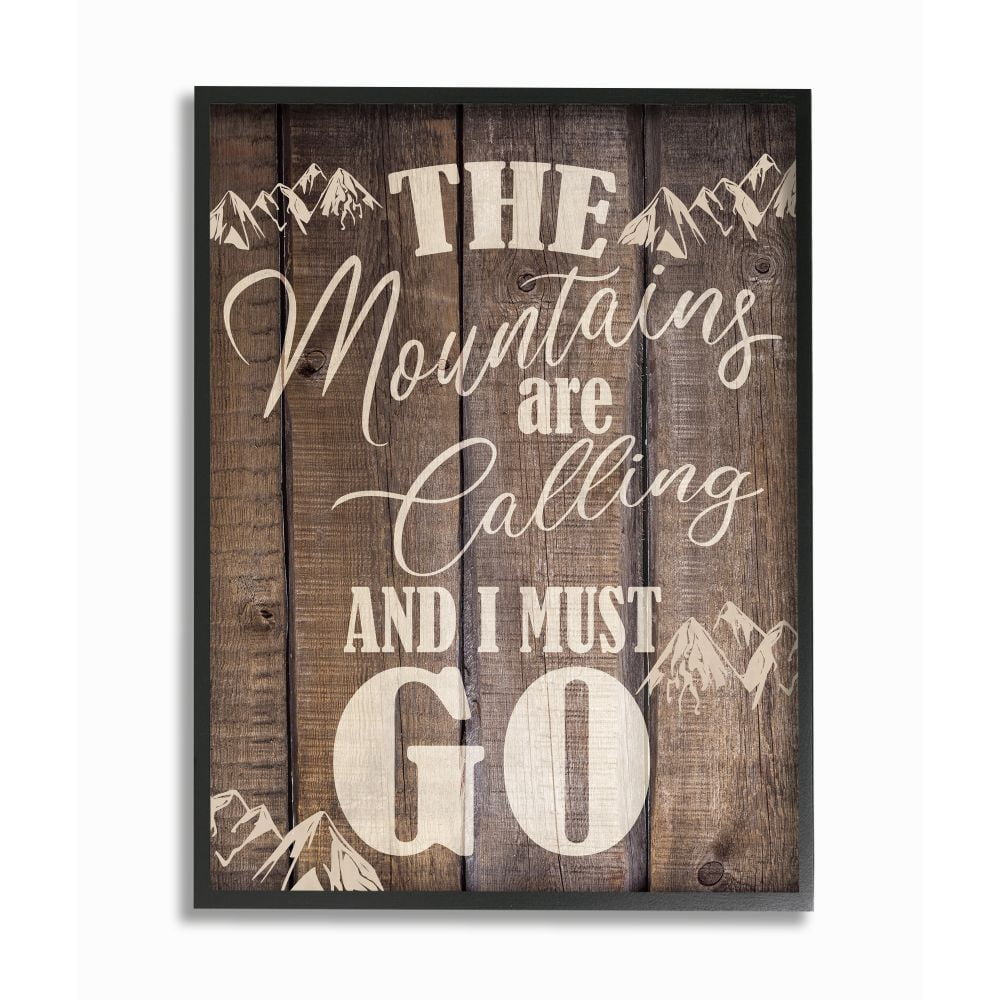 Stupell Industries Mountains Landscape Country Wood Textured Word Design Framed Giclee Texturized Art by Ann Bailey