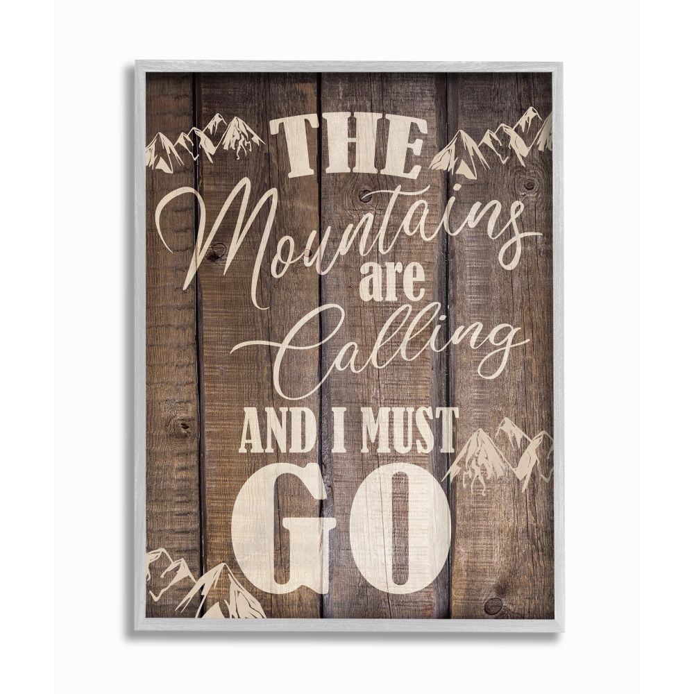 Stupell Industries Mountains Landscape Country Wood Textured Word Design Gray Farmhouse Rustic Framed Giclee Texturized Art by Ann Bailey