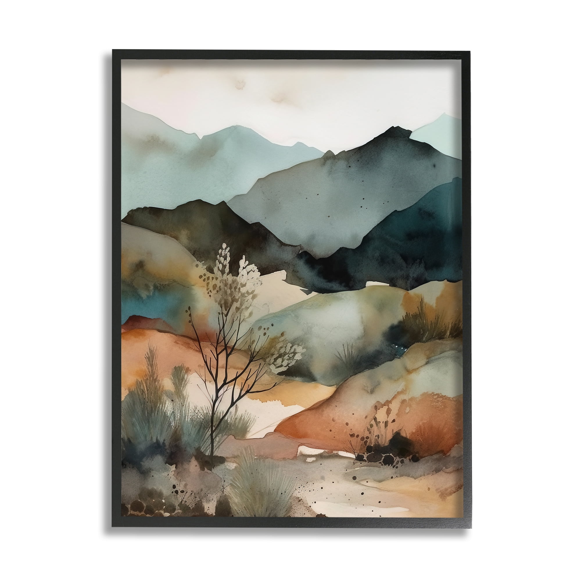 Stupell Industries Mountains Mood Abstract Landscape Painting Black Framed Art Print Wall Art, 11 x 14