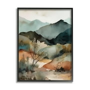 Stupell Industries Mountains Mood Abstract Landscape Painting Black Framed Art Print Wall Art, 24 x 30