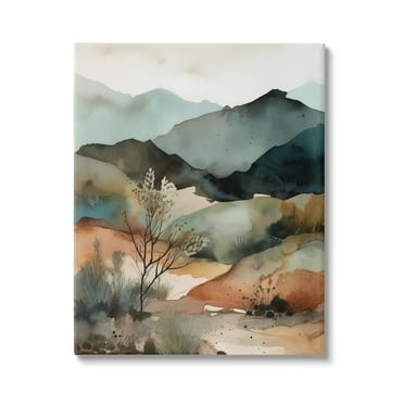 Stupell Industries Mountains Mood Abstract Landscape Painting Gallery Wrapped Canvas Art Print Wall Art, 16 x 20
