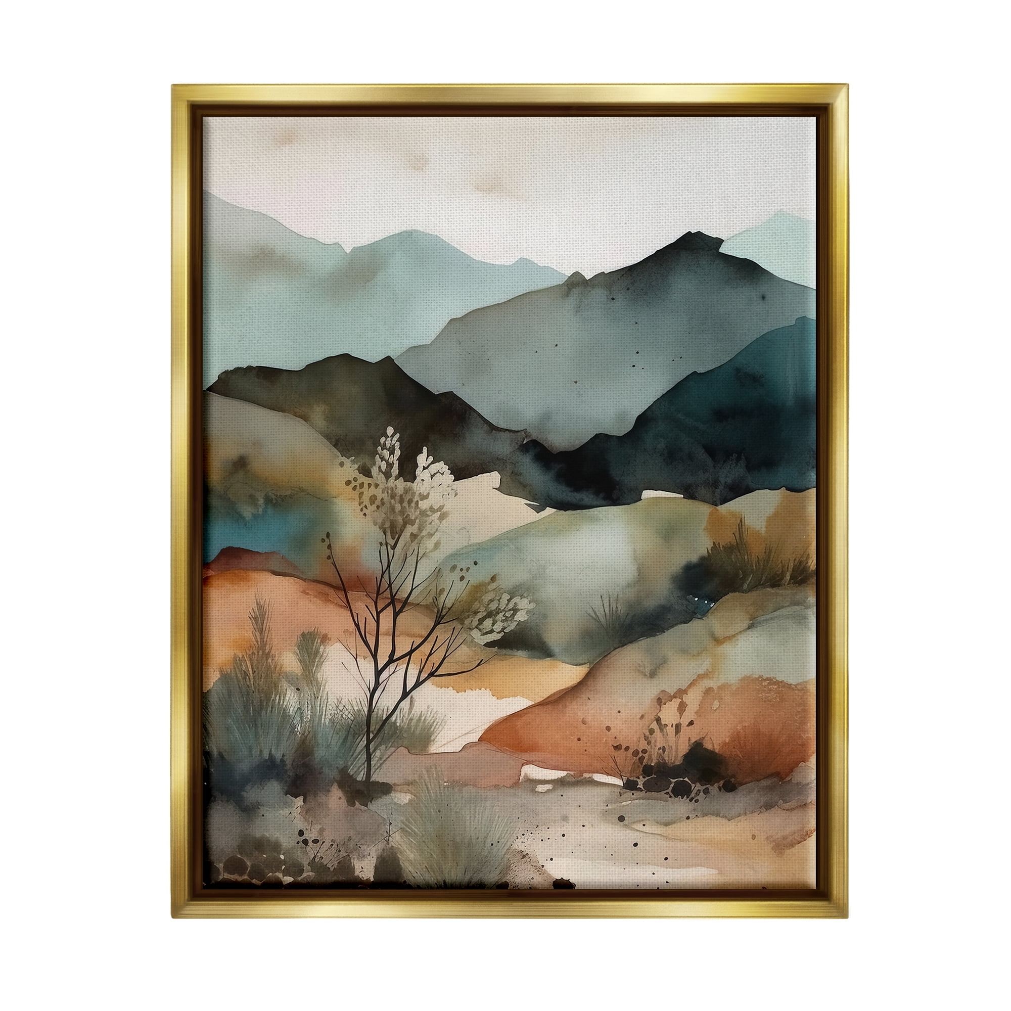 Stupell Industries Mountains Mood Abstract Landscape Painting Gold Floater Framed Canvas Art Print Wall Art, 17 x 21