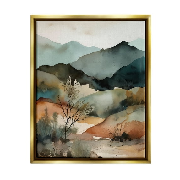 Stupell Industries Mountains Mood Abstract Landscape Painting Gold Floater Framed Canvas Art Print Wall Art, 17 x 21