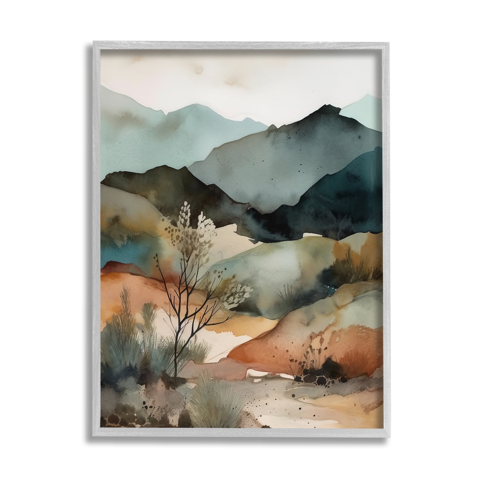 Stupell Industries Mountains Mood Abstract Landscape Painting Gray Framed Art Print Wall Art, 24 x 30