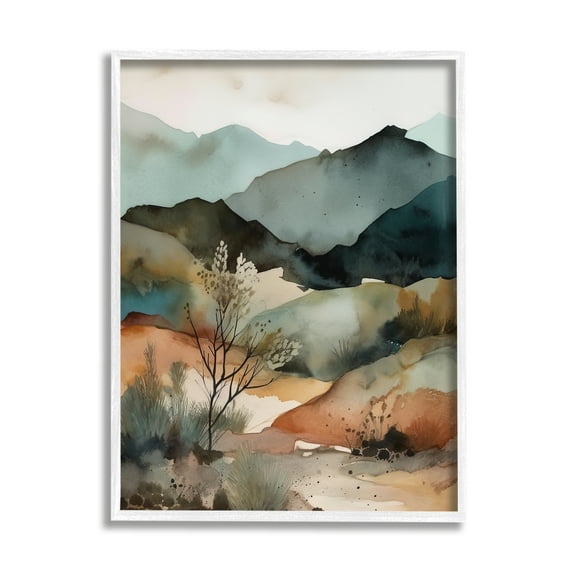Stupell Industries Mountains Mood Abstract Landscape Painting White Framed Art Print Wall Art, 24 x 30