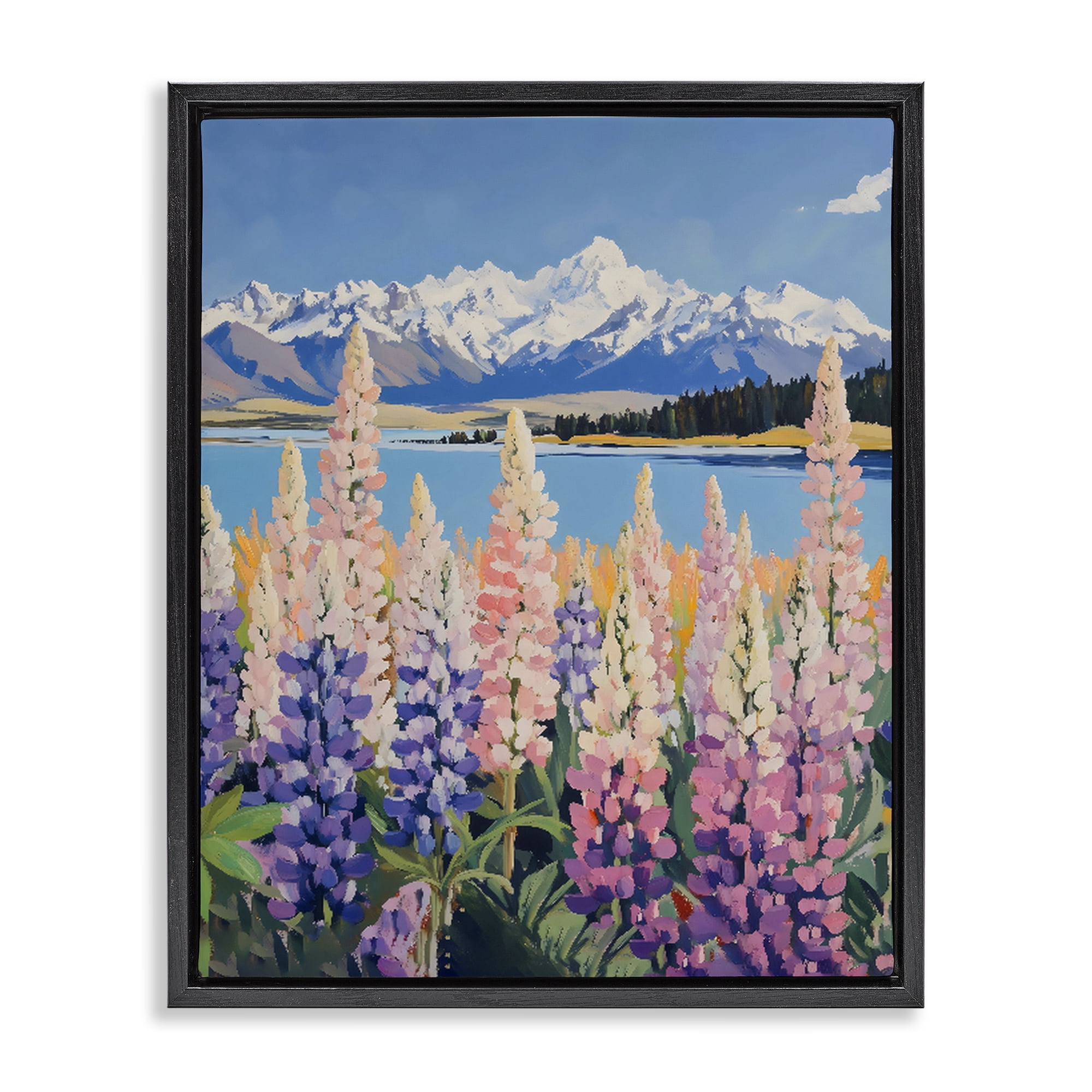 Stupell Industries Mountains & Wildflowers by Lake Black Framed Floater Canvas Wall Art, design by The Prints Vibe