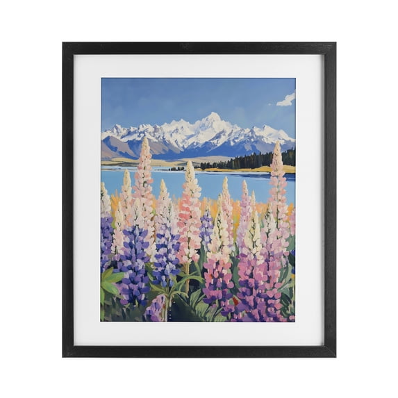 Stupell Industries Modern Mountains & Wildflowers by Lake Black Framed Print Under Glass, 13 x 16, by The Prints Vibe