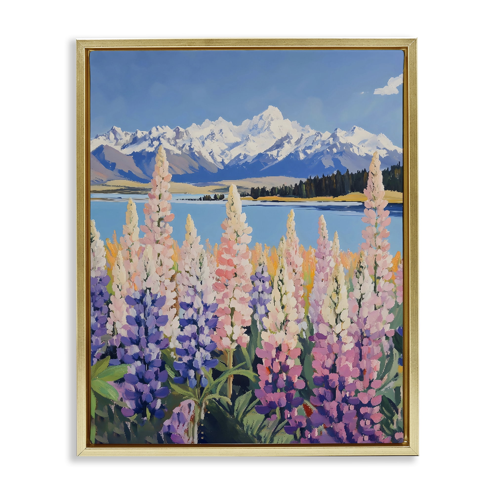 Stupell Industries Mountains & Wildflowers by Lake Gold Framed Floater Canvas Wall Art, design by The Prints Vibe