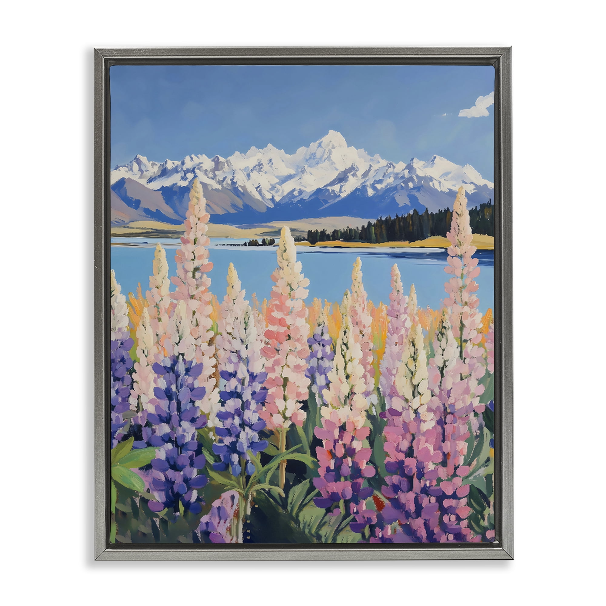 Stupell Industries Mountains & Wildflowers by Lake Gray Framed Floater Canvas Wall Art, design by The Prints Vibe