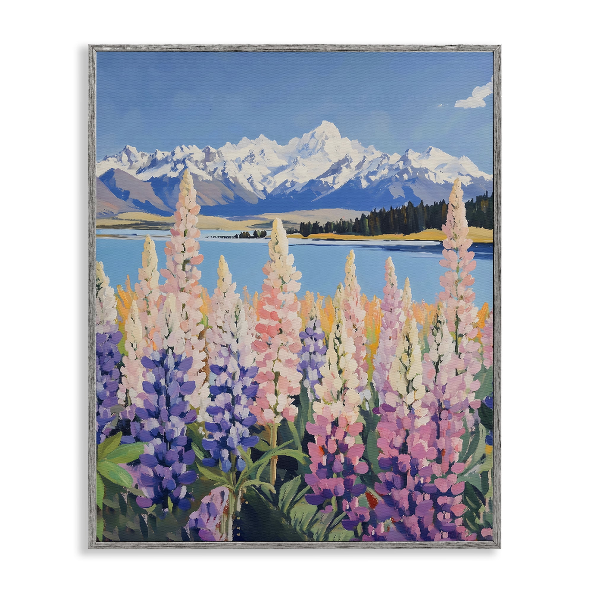 Stupell Industries Mountains & Wildflowers by Lake Gray Framed Giclee Art, design by The Prints Vibe