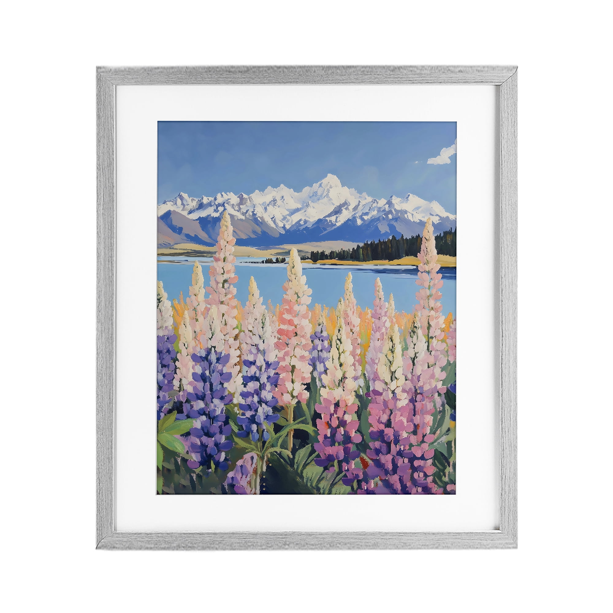 Stupell Industries Mountains & Wildflowers by Lake Gray Framed Print Under Glass, design by The Prints Vibe
