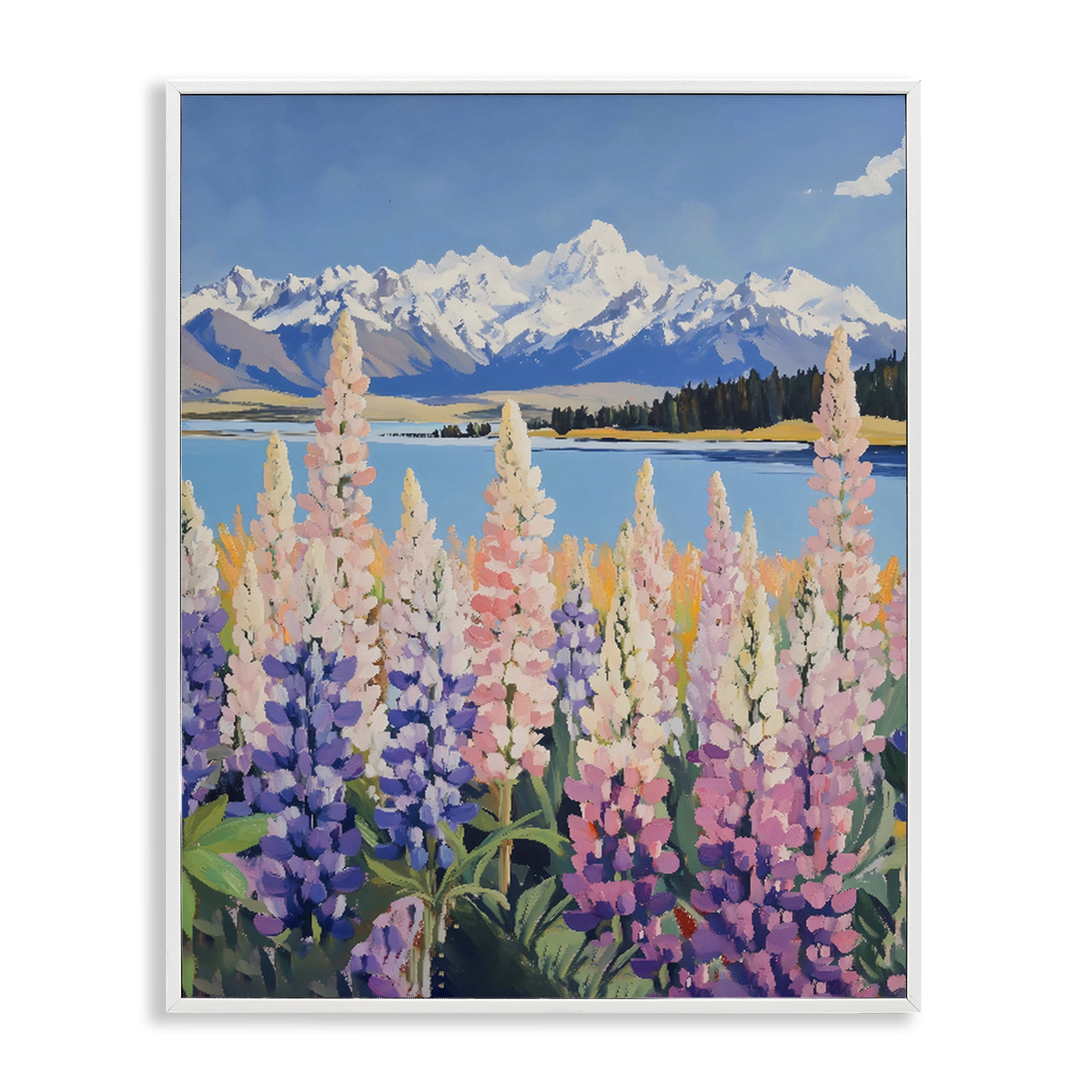 Stupell Industries Mountains & Wildflowers by Lake White Framed Giclee Art, design by The Prints Vibe