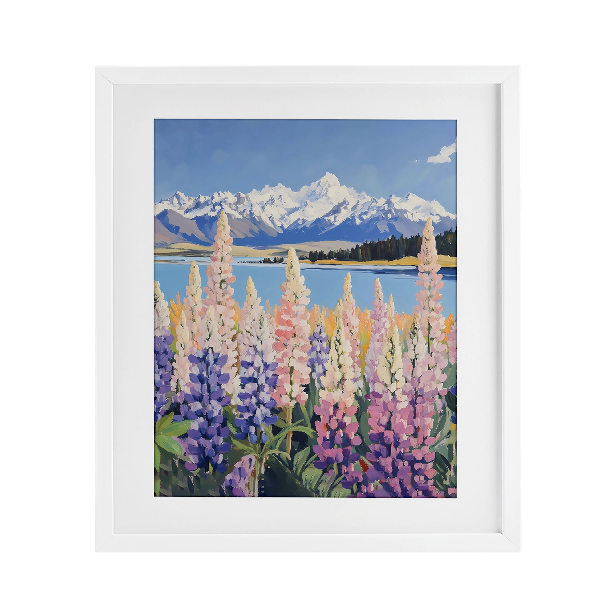 Stupell Industries Mountains & Wildflowers by Lake White Framed Print Under Glass, design by The Prints Vibe