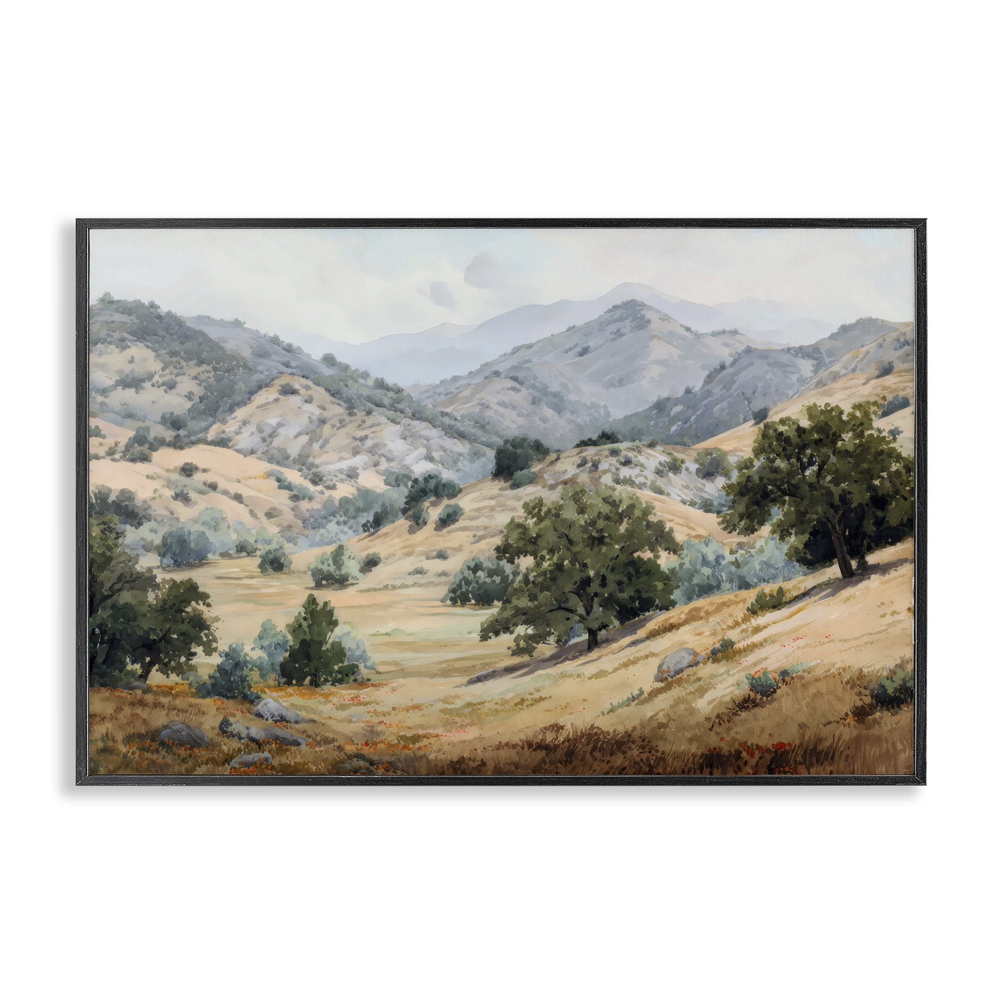 Stupell Industries Mountains and Trees Valley View Black Framed Giclee Art, design by Petal Prints Design