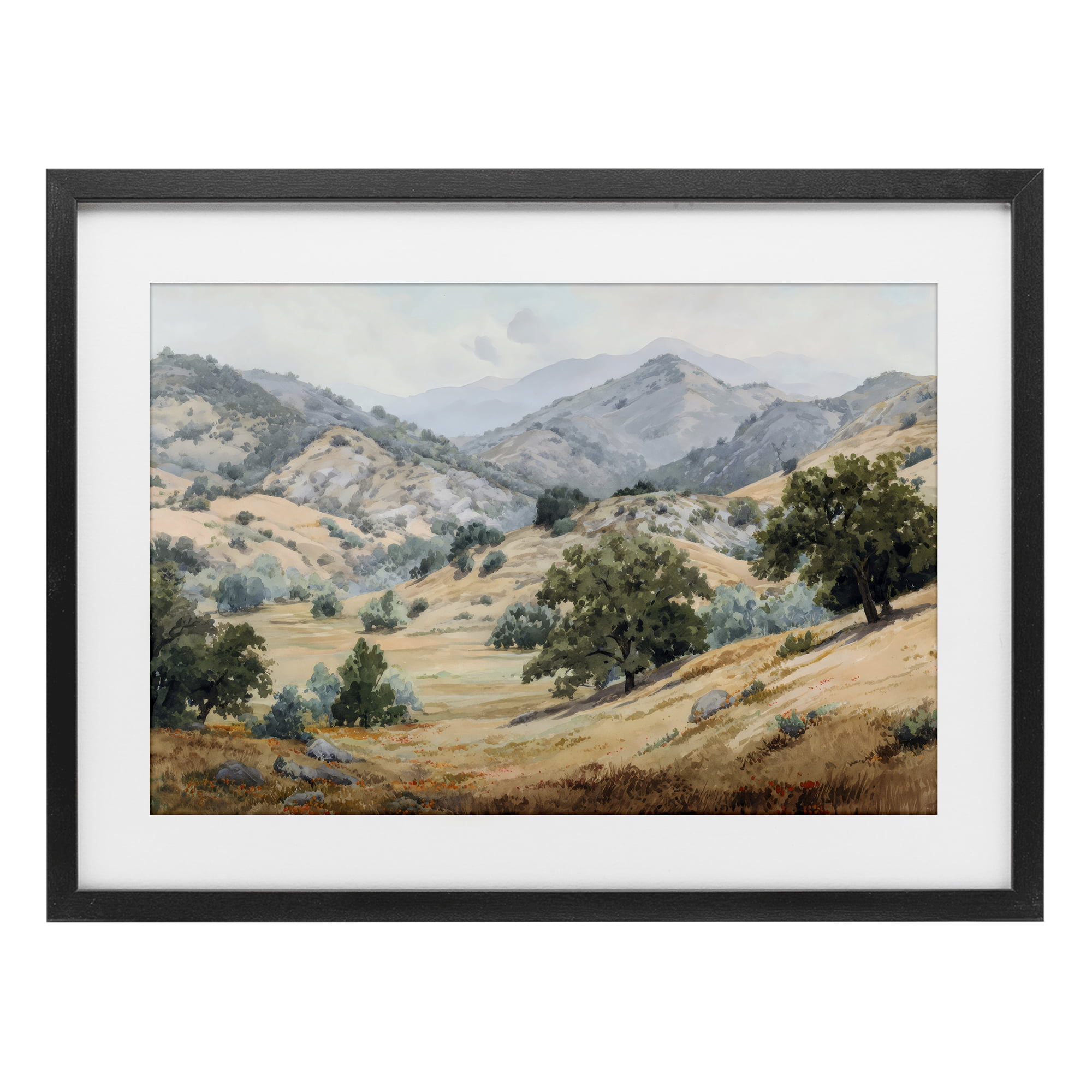 Stupell Industries Mountains and Trees Valley View Black Framed Print Under Glass, design by Petal Prints Design