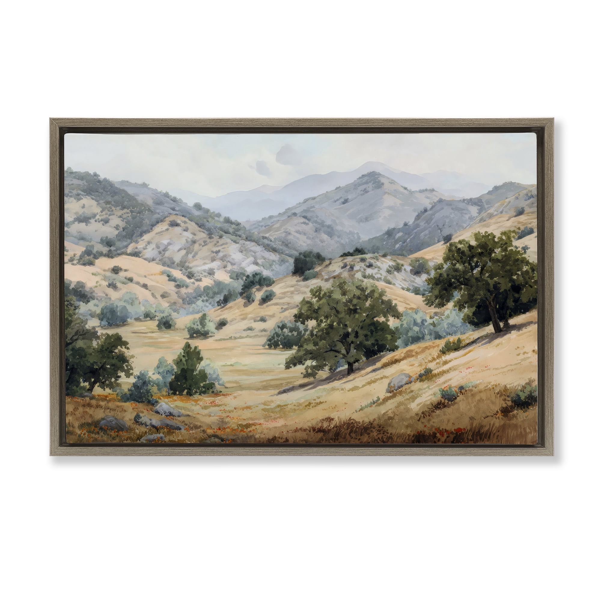 Stupell Industries Mountains and Trees Valley View Brown Framed Floater Canvas Wall Art, design by Petal Prints Design