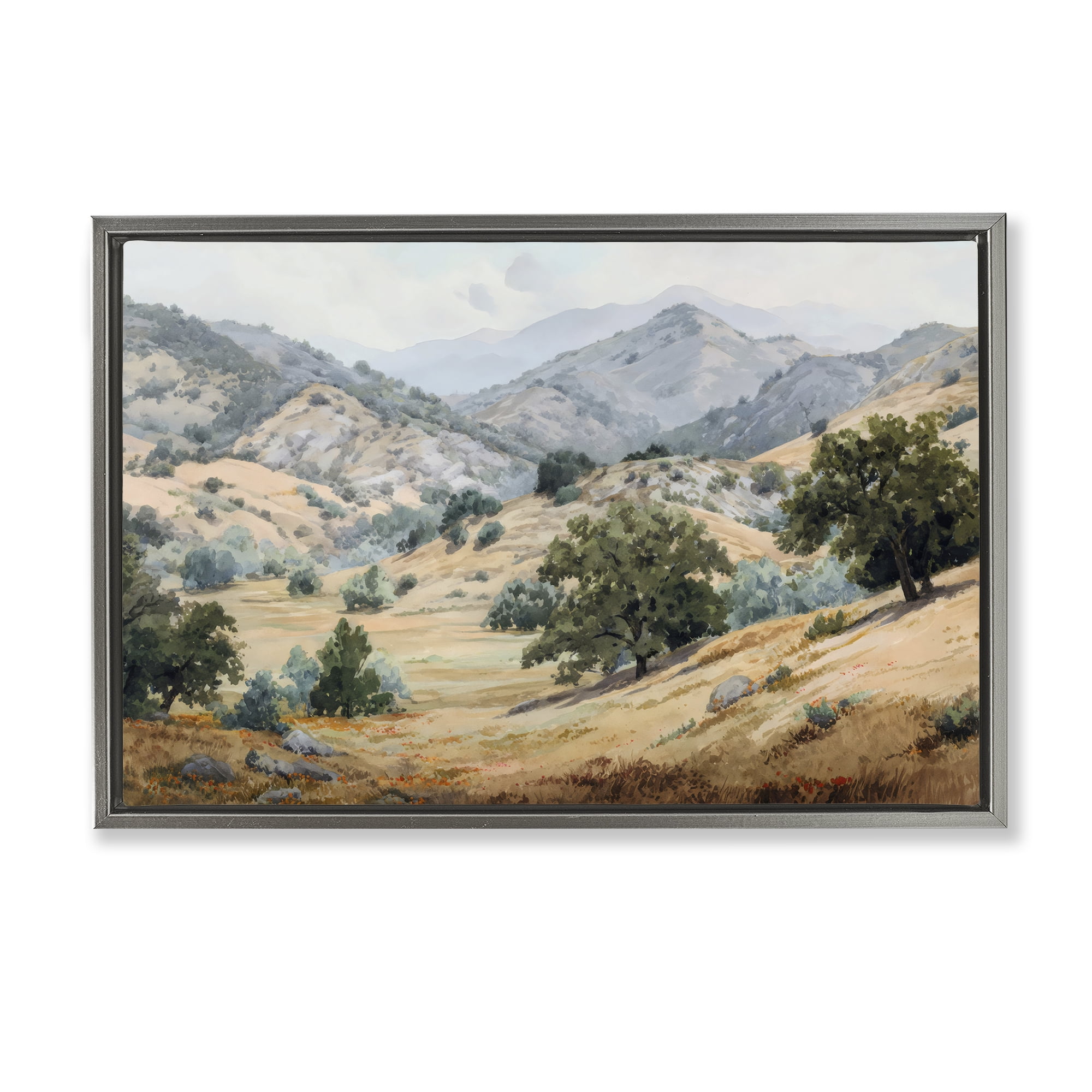 Stupell Industries Mountains and Trees Valley View Gray Framed Floater Canvas Wall Art, design by Petal Prints Design