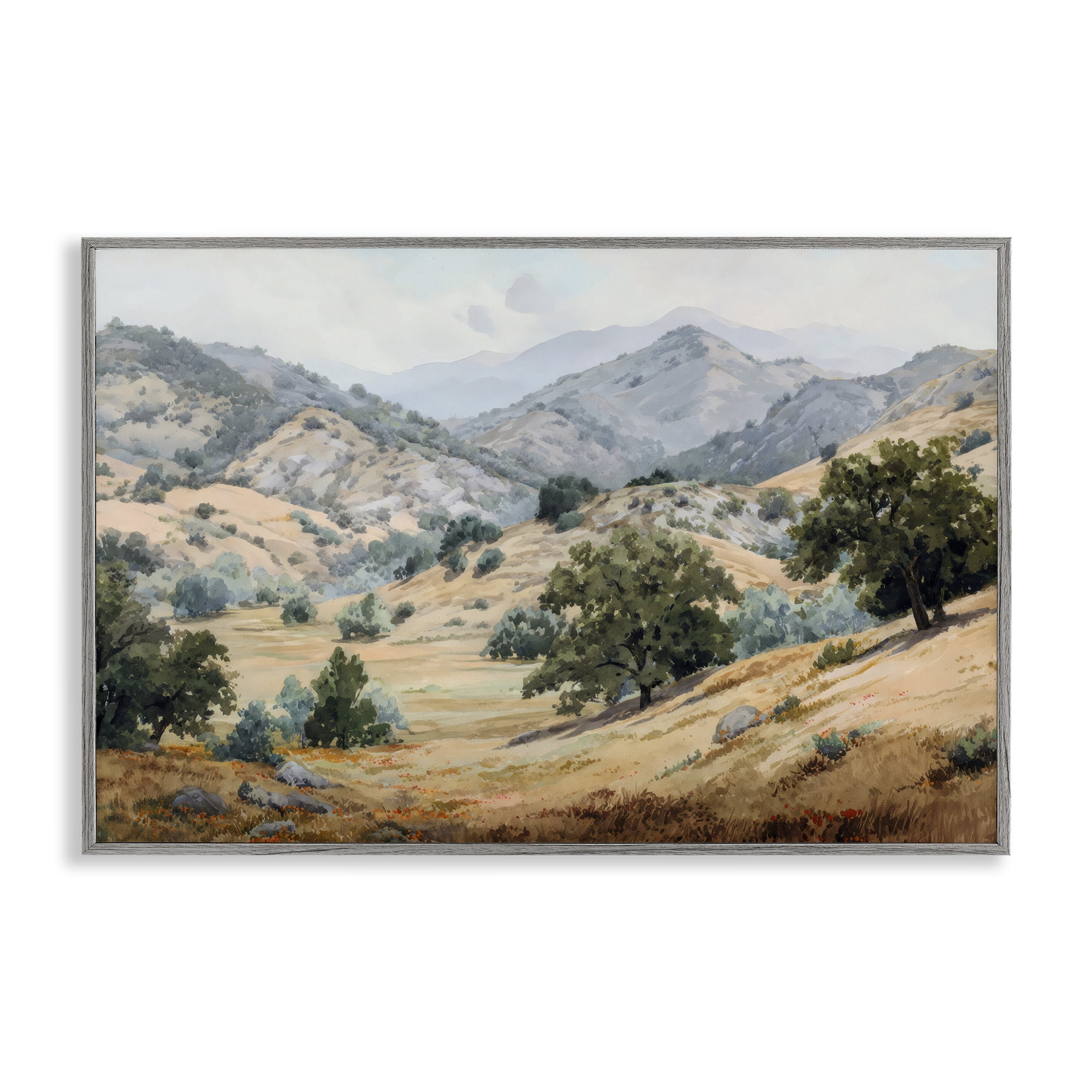 Stupell Industries Mountains and Trees Valley View Gray Framed Giclee Art, design by Petal Prints Design