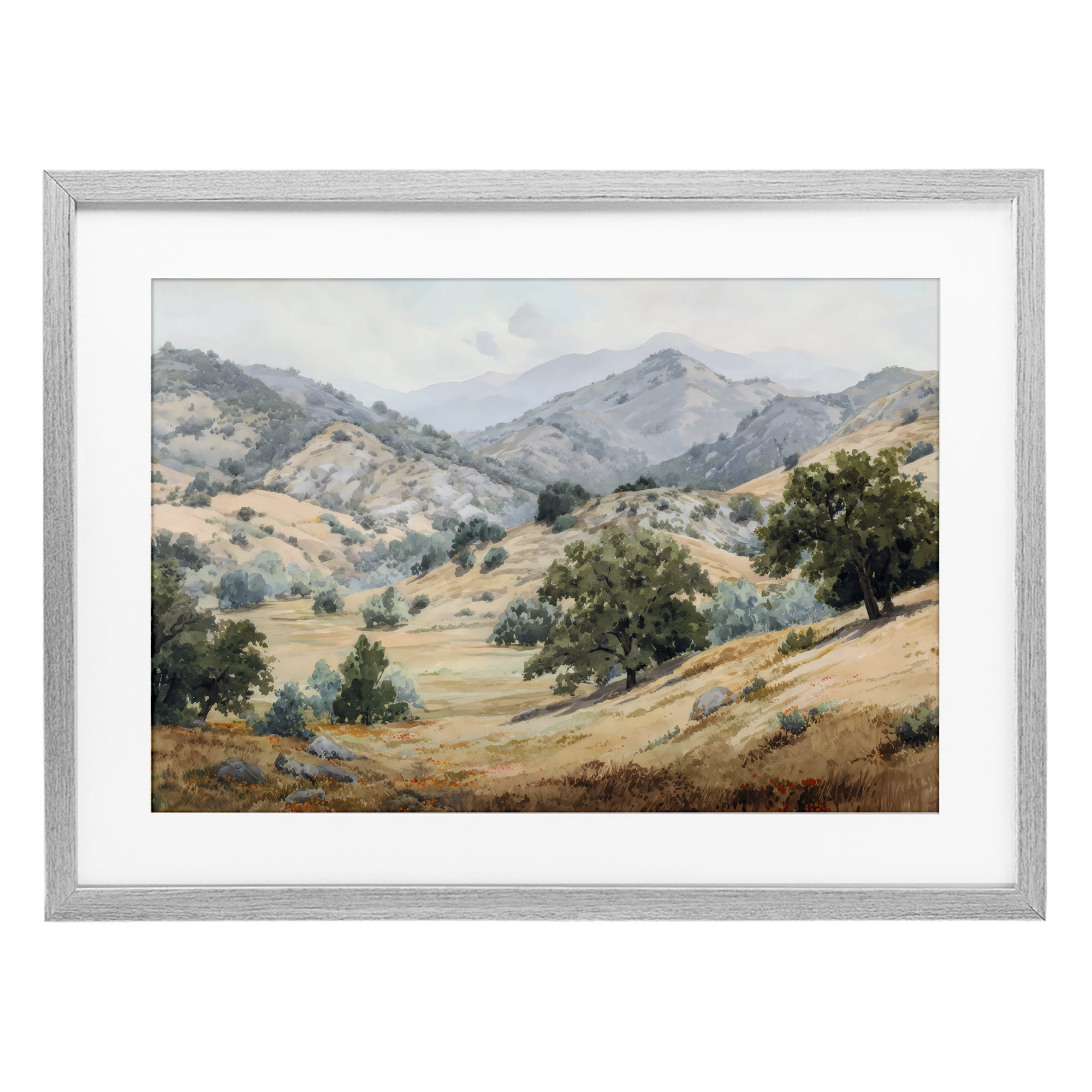 Stupell Industries Mountains and Trees Valley View Gray Framed Print Under Glass, design by Petal Prints Design
