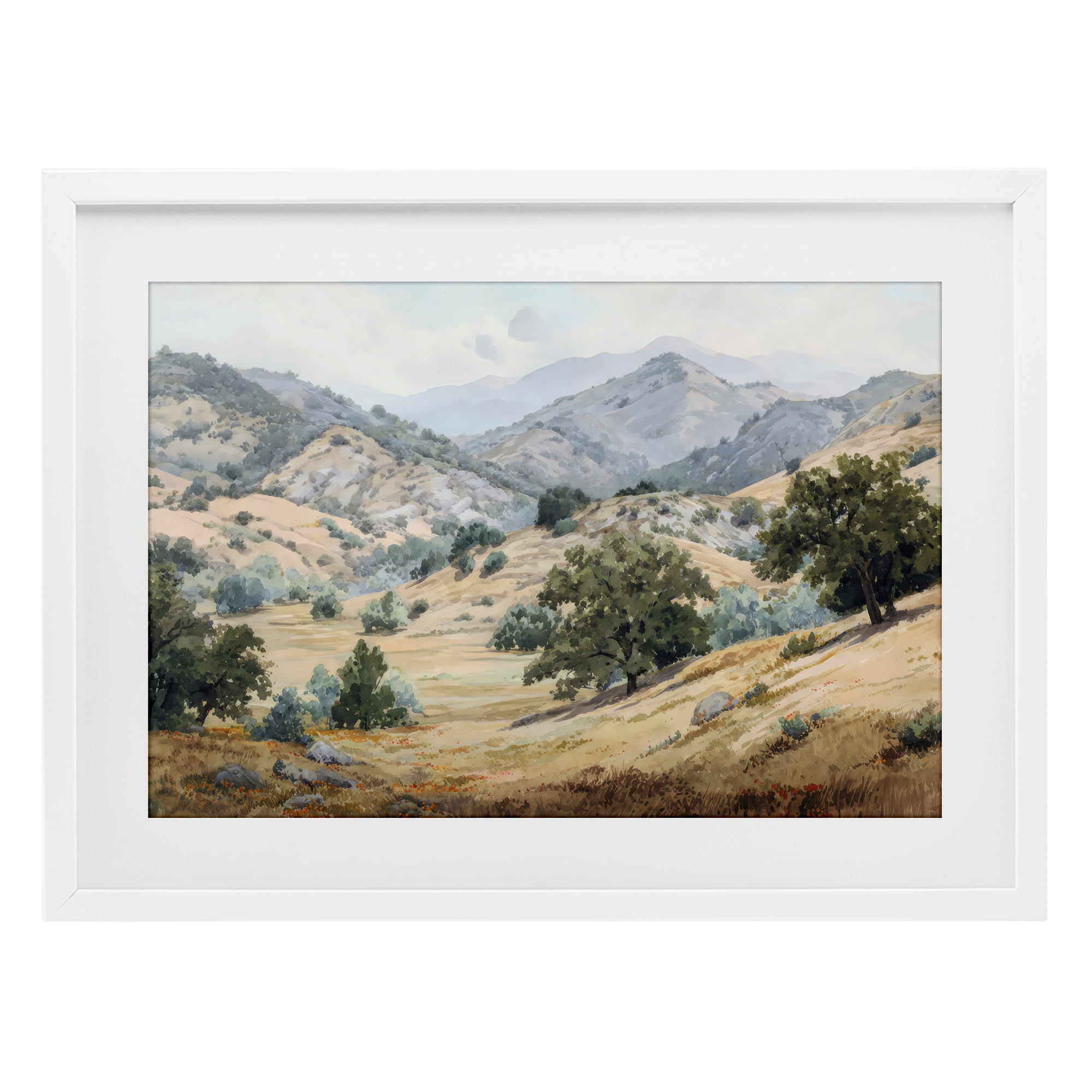 Stupell Industries Mountains and Trees Valley View White Framed Print Under Glass, design by Petal Prints Design