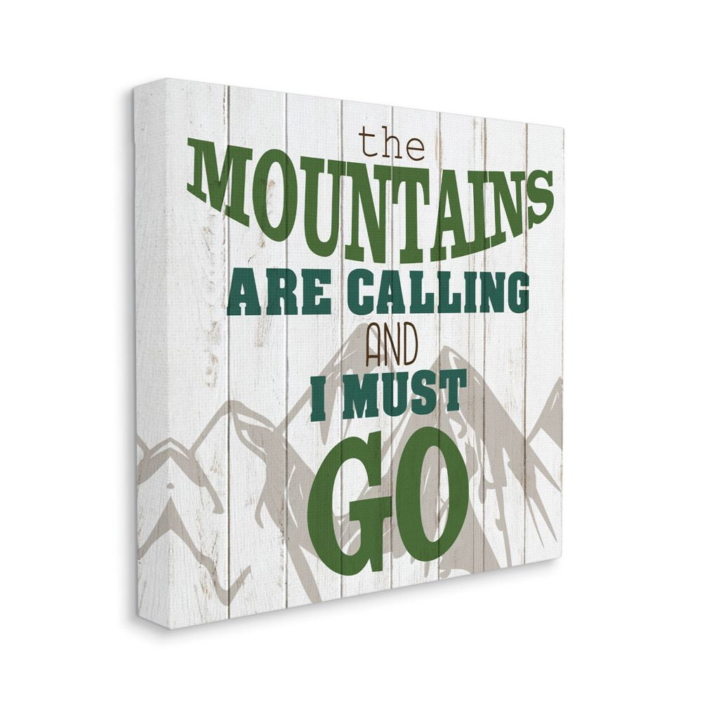 Stupell Industries Mountains are Calling Quote Inspirational Tan Green Phrase Canvas Wall Art Design by Kim Allen, 30" x 30"