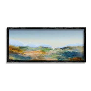 Stupell Industries Mountains with Winding Path Landscape Painting Black Framed Art Print Wall Art, 24 x 10