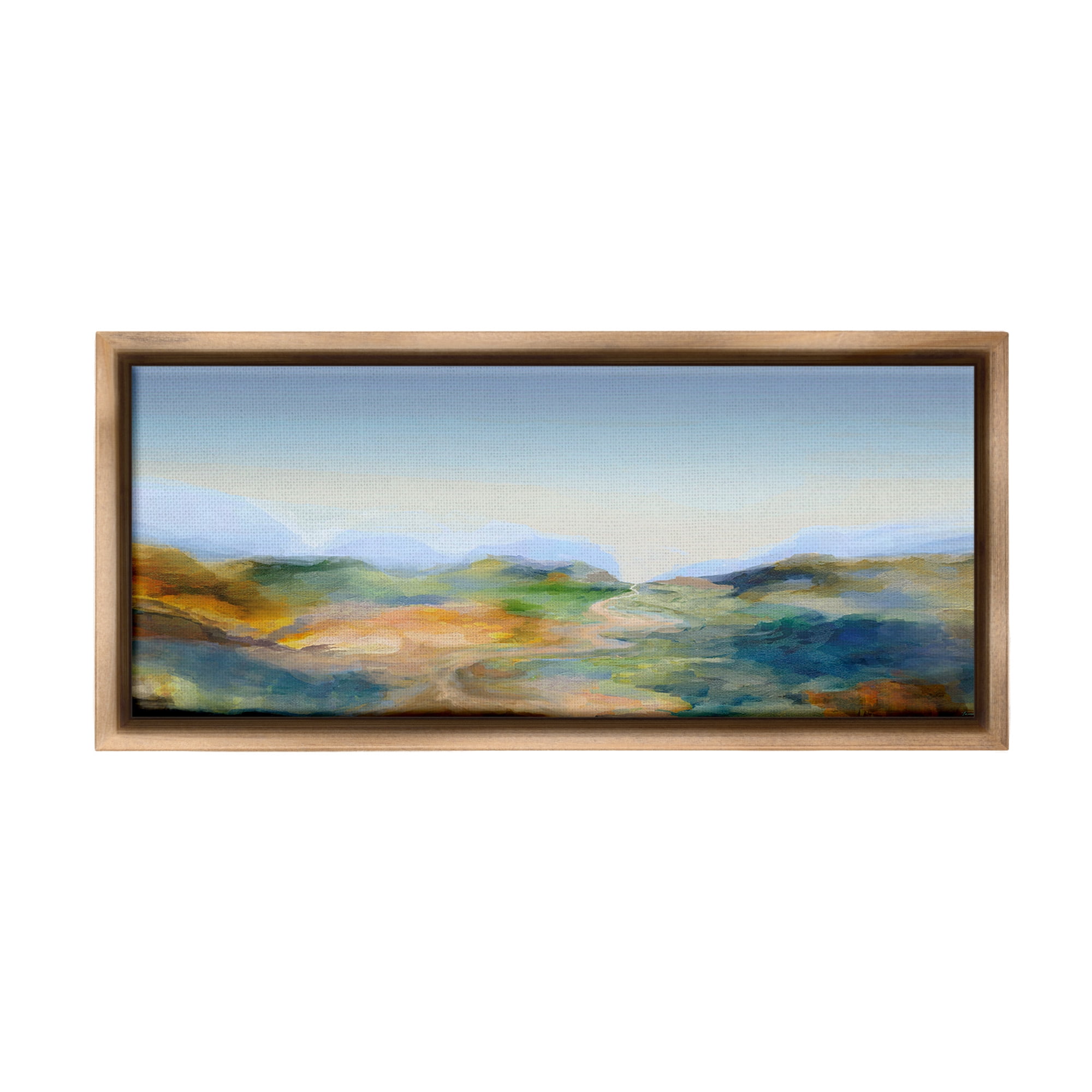 Stupell Industries Mountains with Winding Path Landscape Painting Brown Floater Framed Canvas Art Print Wall Art, 25 x 11