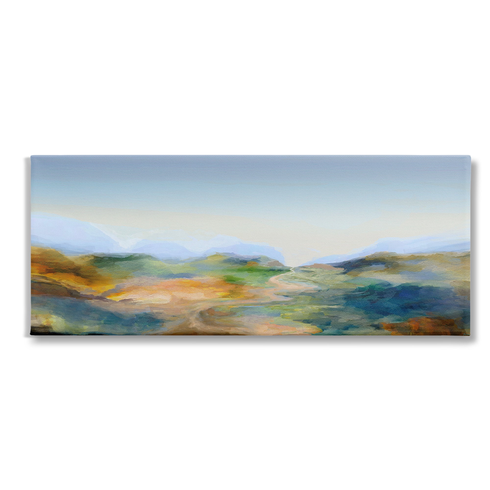 Stupell Industries Mountains with Winding Path Landscape Painting Gallery Wrapped Canvas Art Print Wall Art, 40 x 17