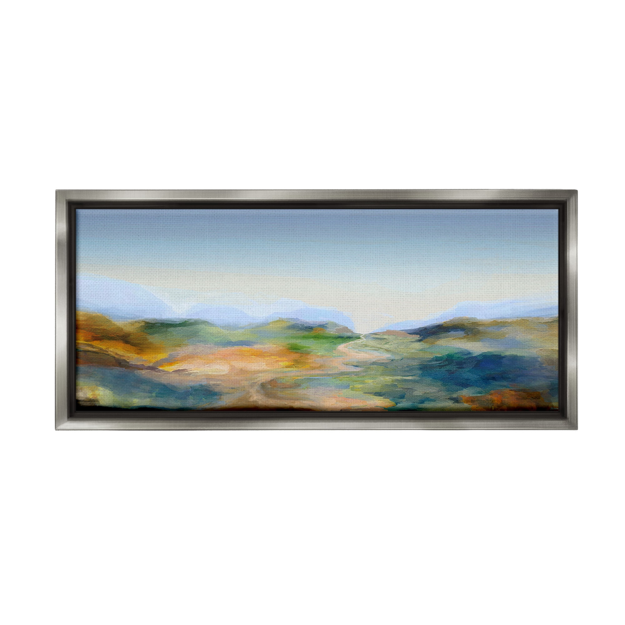 Stupell Industries Mountains with Winding Path Landscape Painting Gray Floater Framed Canvas Art Print Wall Art, 31 x 14