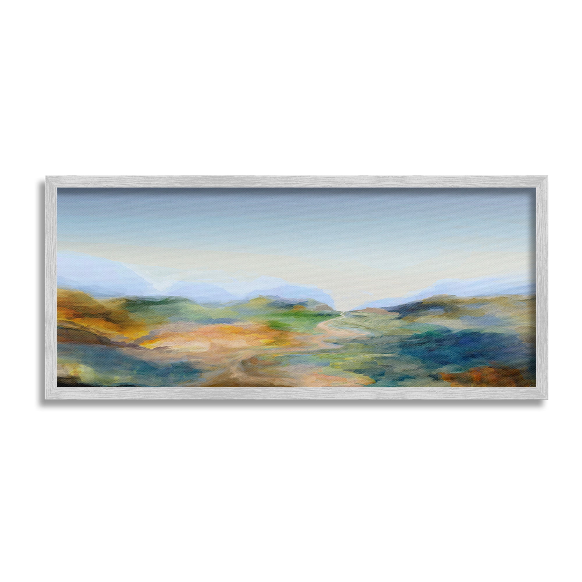 Stupell Industries Mountains with Winding Path Landscape Painting Gray Framed Art Print Wall Art, 24 x 10