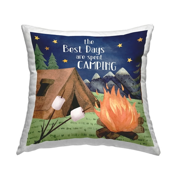 Stupell Industries Mountainside Camping Landscape Roasting Marshmallows Scene Design by ND Art Throw Pillow