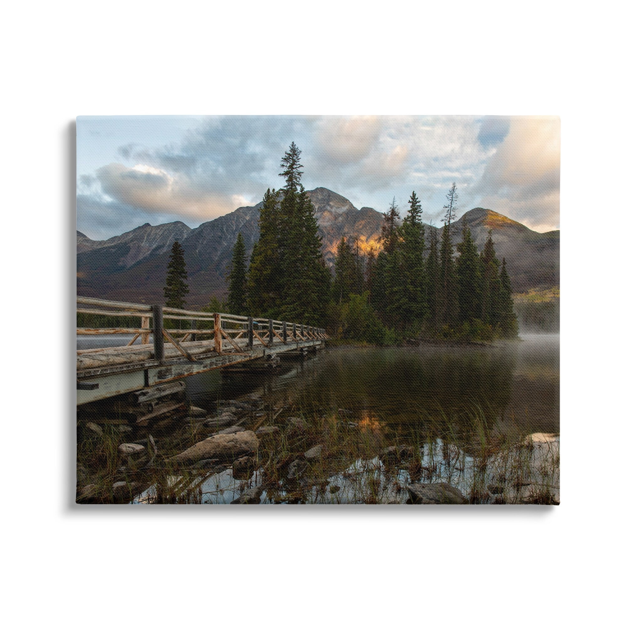 Stupell Industries Mountainside Lake Bridge Cloudy Photography Landscape Canvas Wall Art, 20 x 16, Design by Daniel Sproul