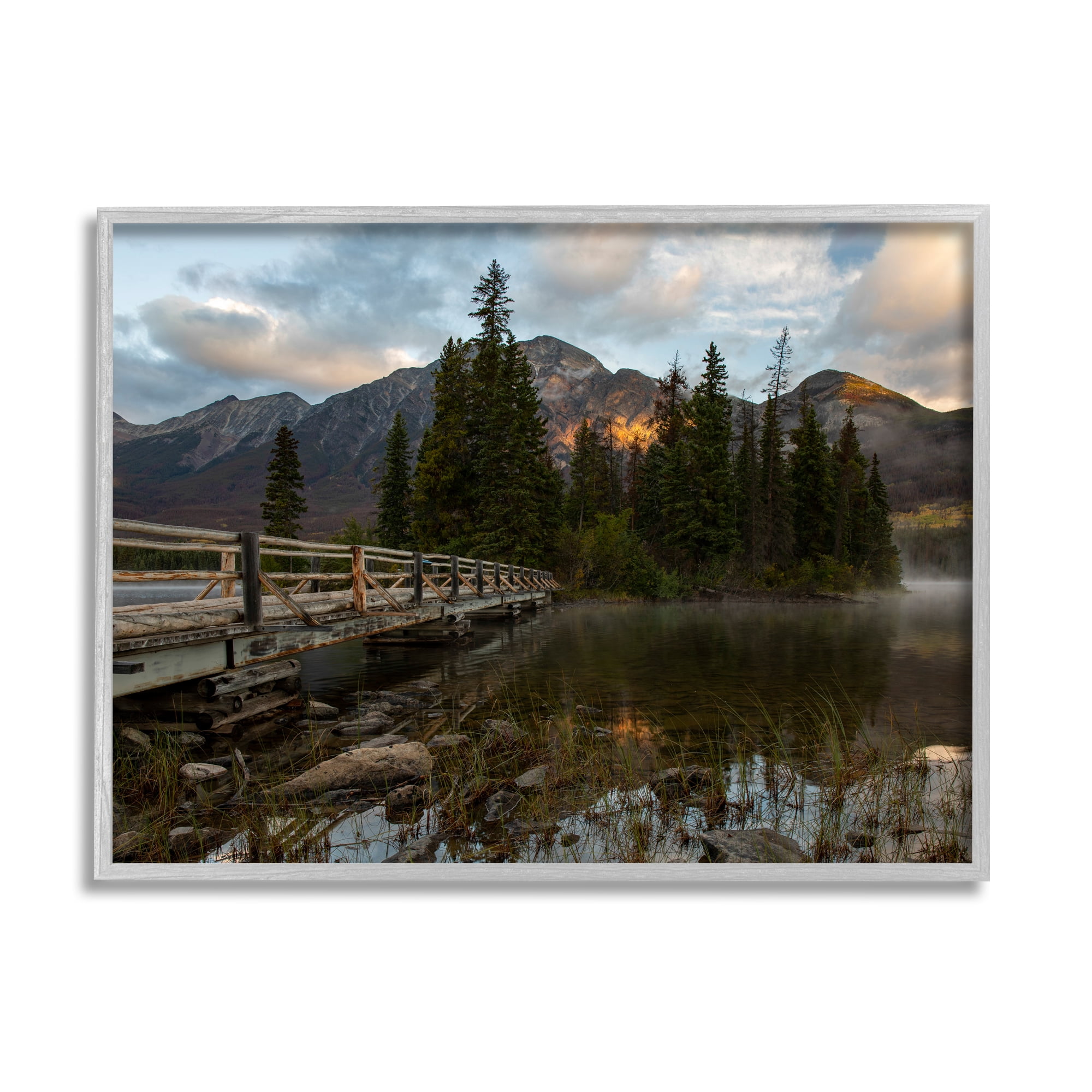 Stupell Industries Mountainside Lake Bridge Cloudy Photography Landscape Framed Wall Art, 20 x 16, Design by Daniel Sproul