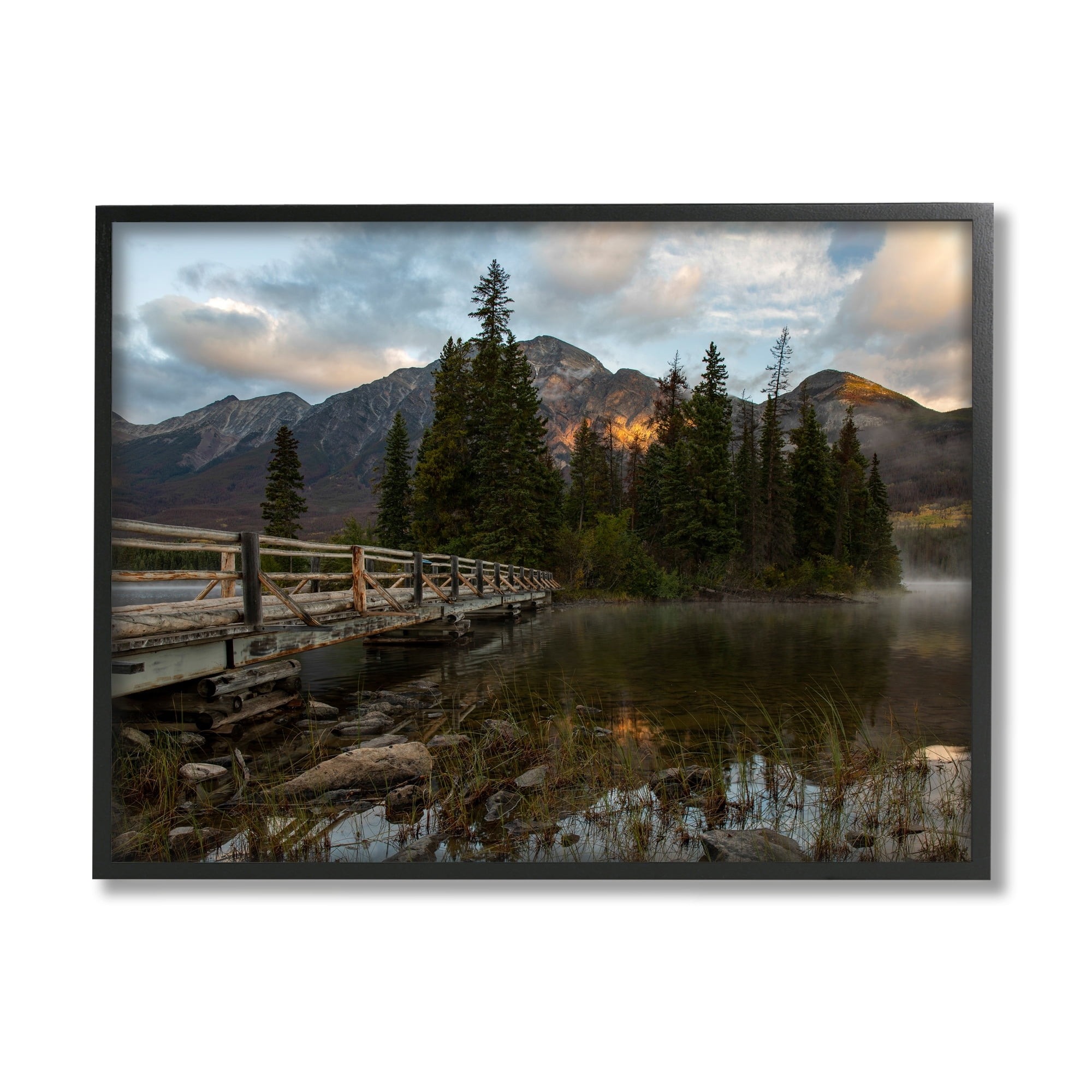 Stupell Industries Mountainside Lake Bridge Cloudy Photography Landscape Framed Wall Art, 30 x 24, Design by Daniel Sproul
