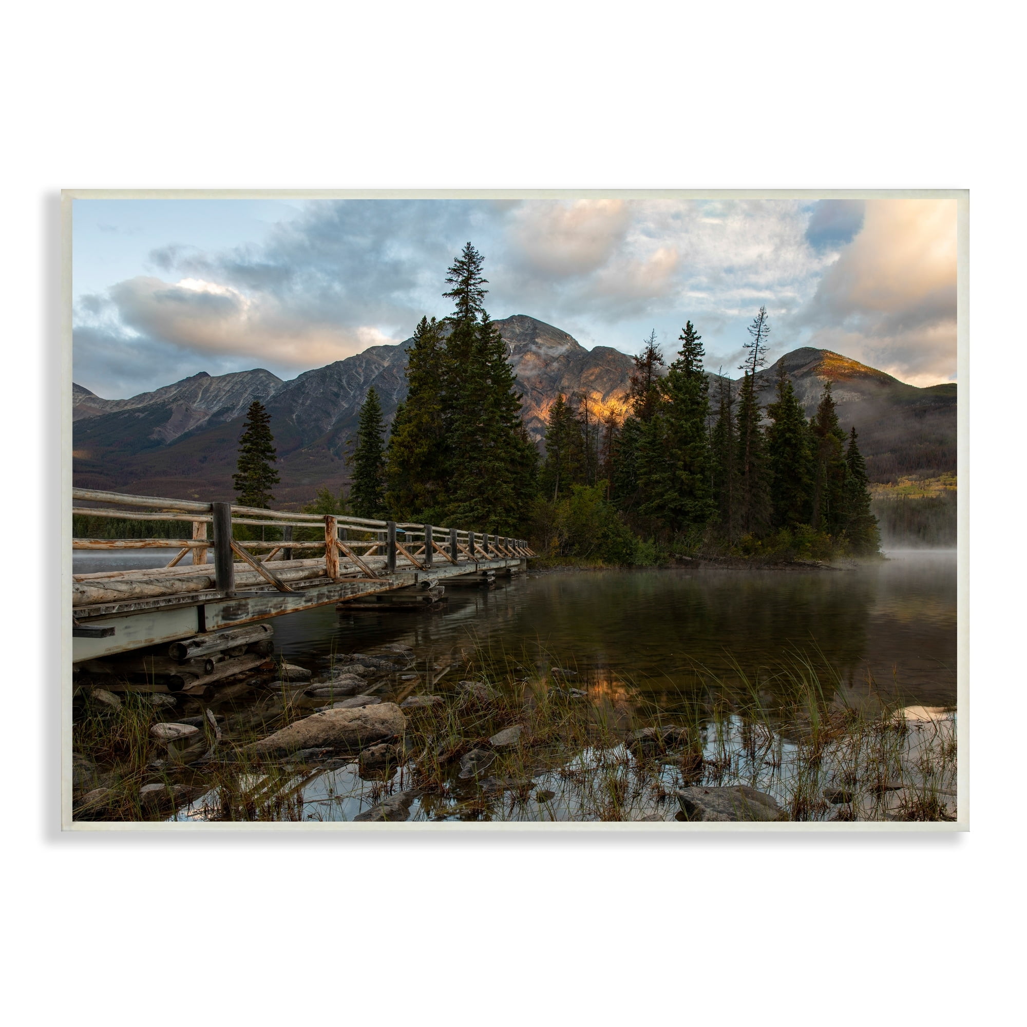 Stupell Industries Mountainside Lake Bridge Cloudy Photography Landscape Wood Wall Art, 15 x 10, Design by Daniel Sproul