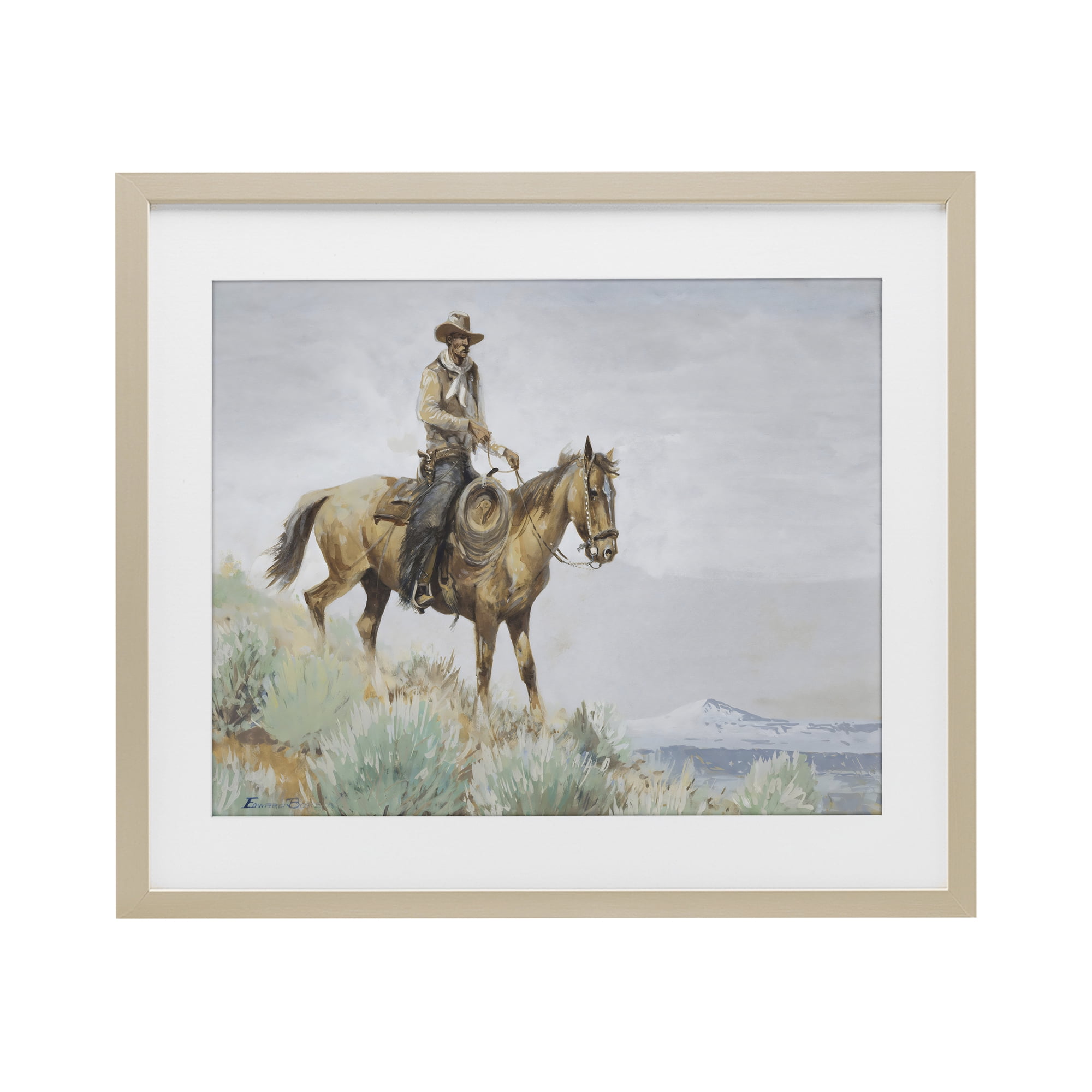Stupell Industries Mounted Cowboy on Sagebrush Ridge Birch Framed Print Under Glass, design by Arlington Prints