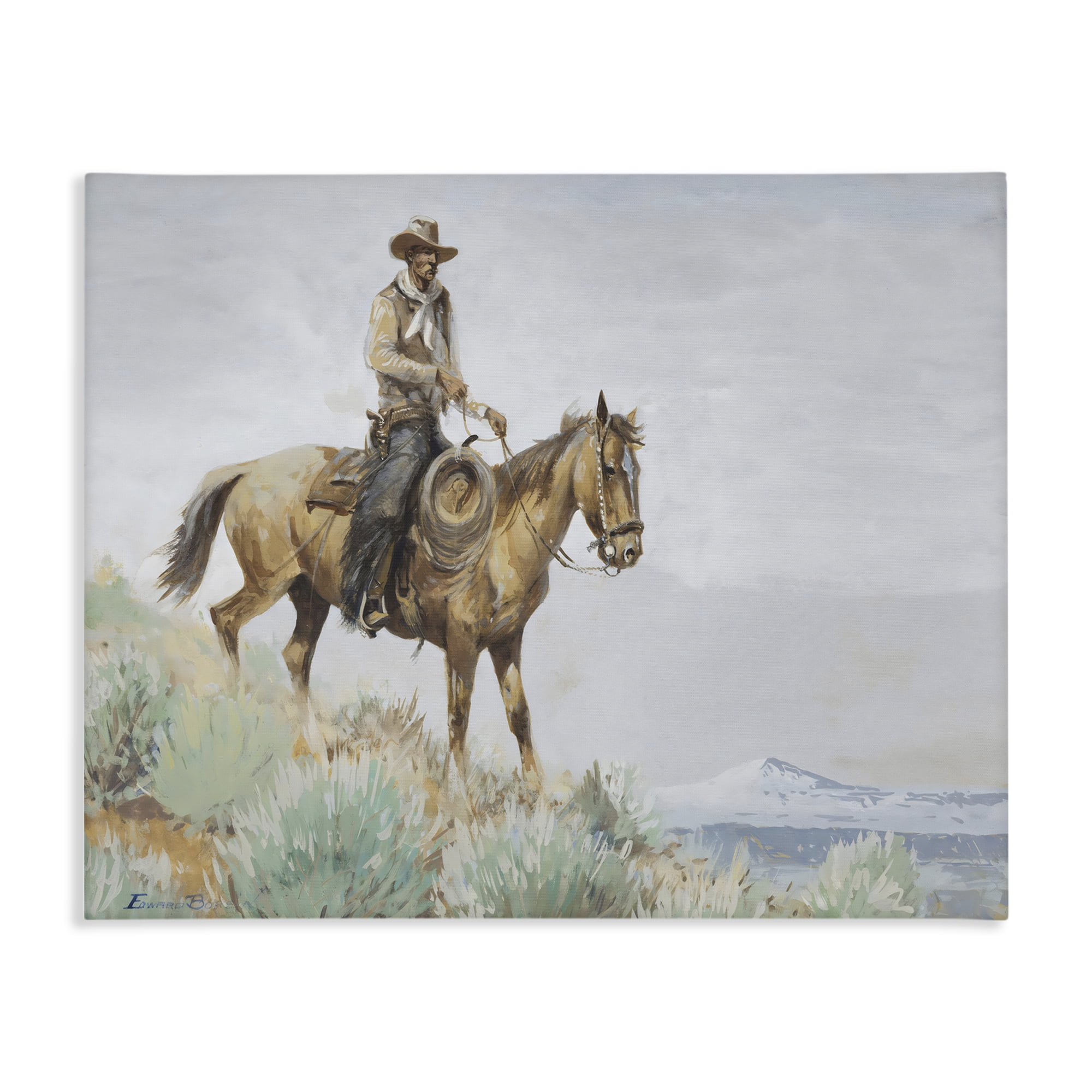 Stupell Industries Mounted Cowboy on Sagebrush Ridge Canvas Wall Art, design by Arlington Prints